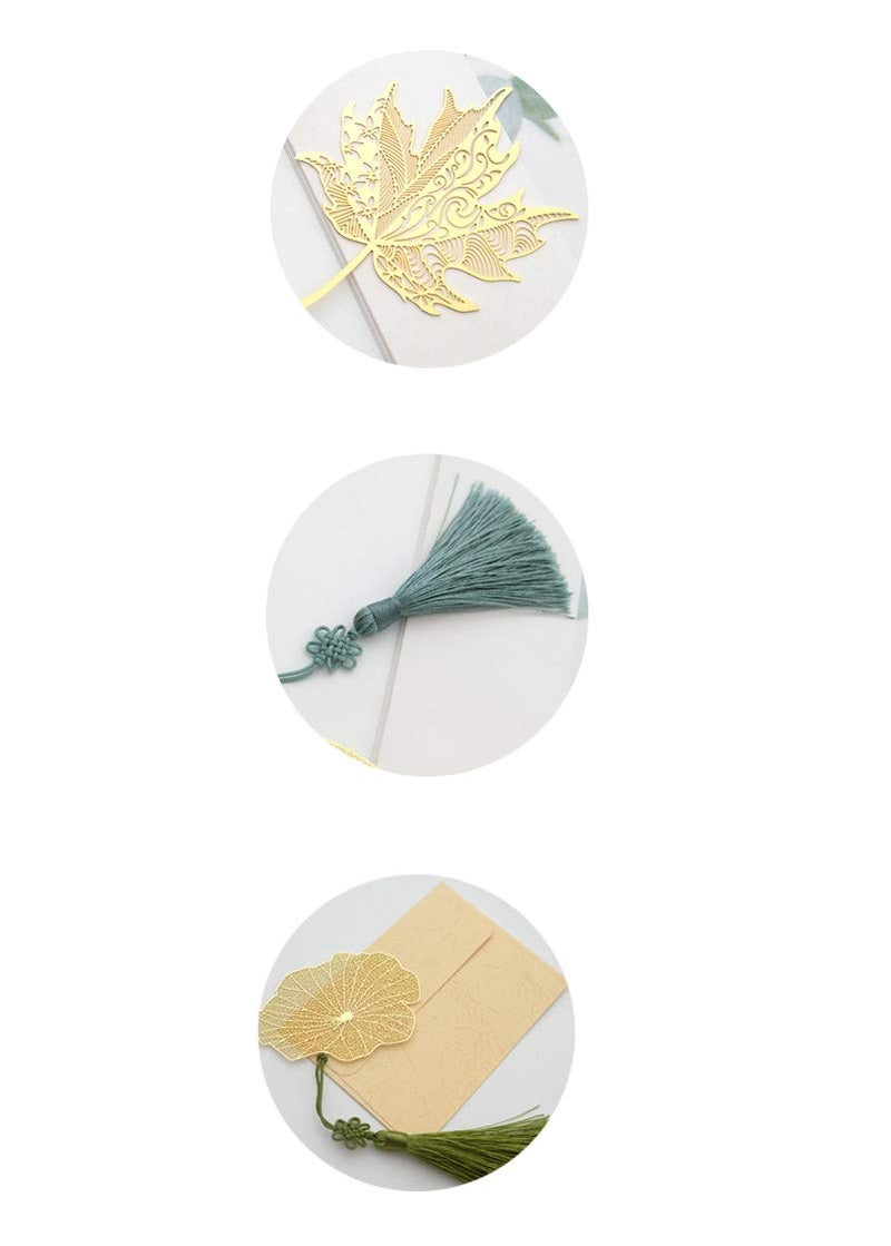 OOCC Vintage Metal Bookmark Page Markers Student Reading Pagination Mark with Chinese Knot Pendant for Book Lovers, Page Turners, Travel Readers, Literature Fans,Bookworm Gifts (Lotus Flower) - Image 3